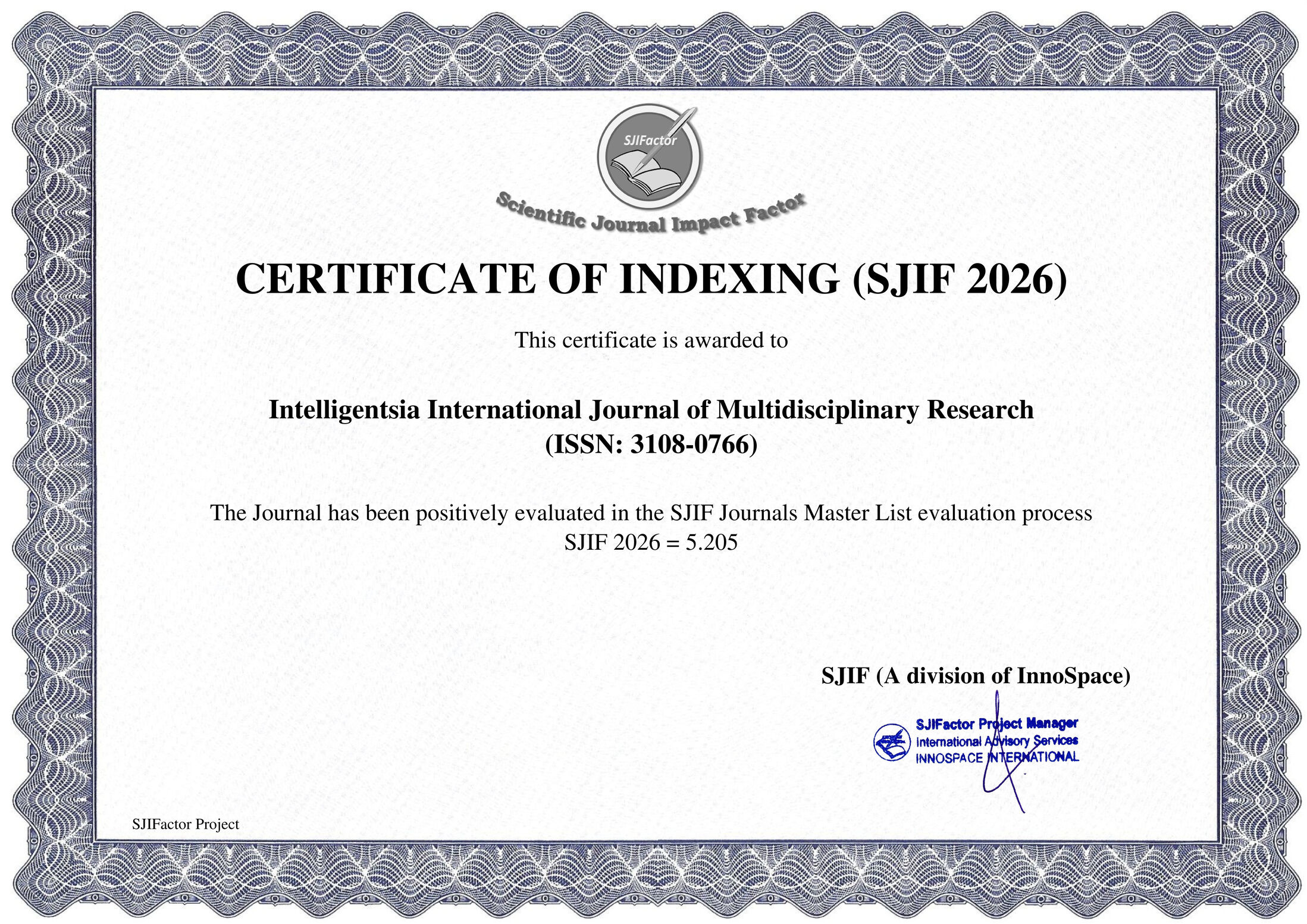 SJIF Indexing 